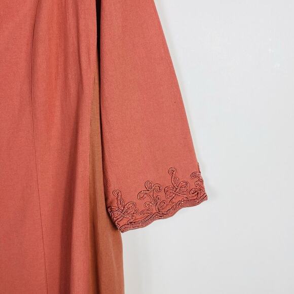 Soft Surroundings Size Medium Embroidered Cuff Button Front Cotton Dress Orange - Picture 3 of 6